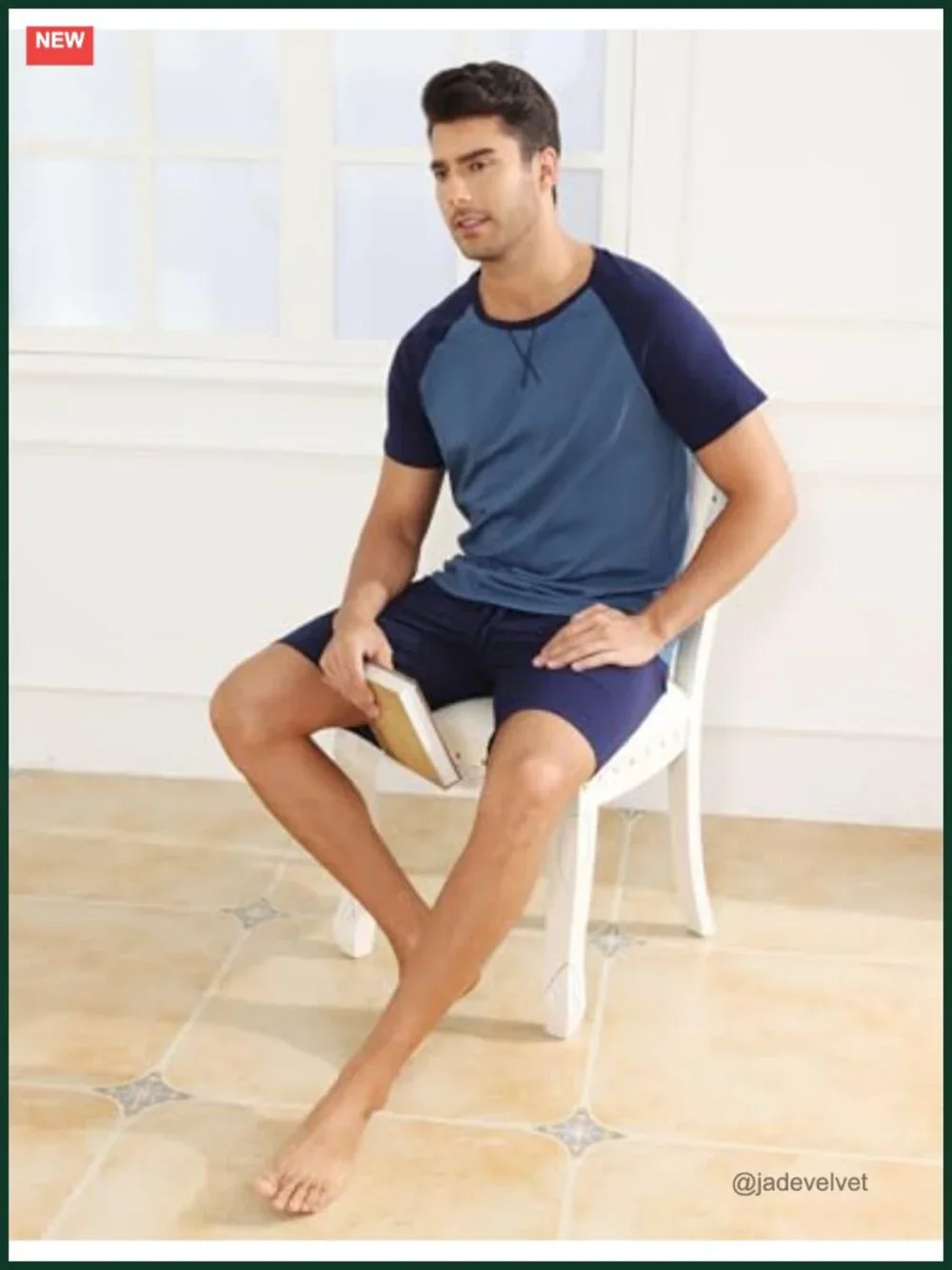 Men's Cotton Pajama Set Short Sleeve Shorts Lightweight Sleepwear Loungewear
